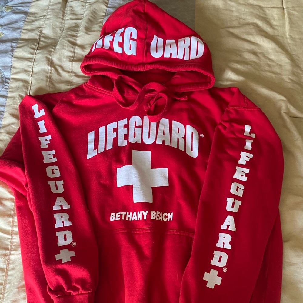Red lifeguard hoodie from Bethany beach delaware